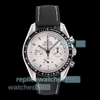 Swiss Replica N1 Factory Omega Speedmaster Snoopy White Dial Black Leather Strap Watch 